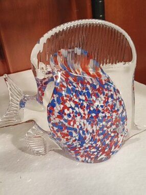 VTG Art Glass ANGEL FISH MURANO STYLED Colorful Figurine Paperweight Self Sitter